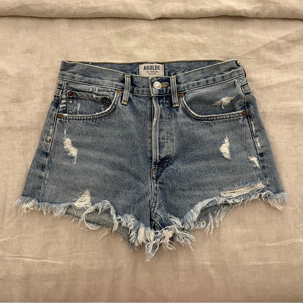 Agolde Parker - Swapmeet Women's Frayed Hem Jean Shorts - Blue